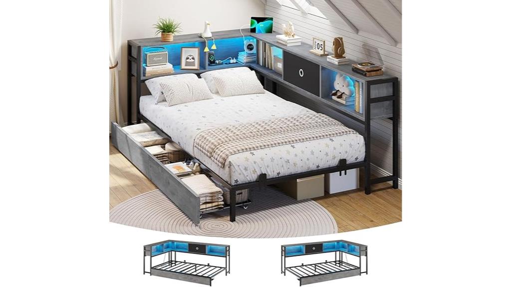 corner twin bed with storage