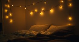 cozy bedroom string lights