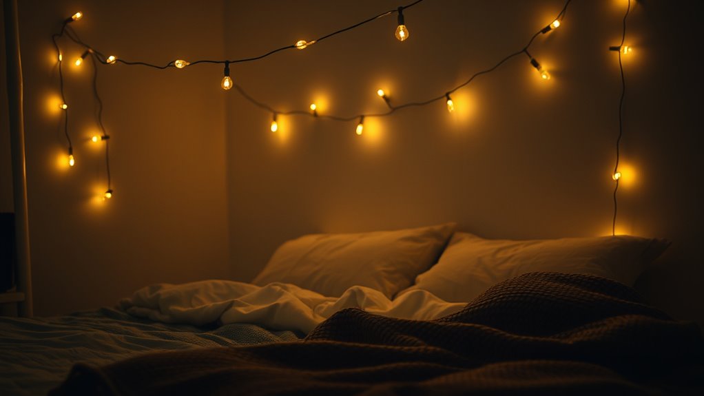 cozy bedroom string lights