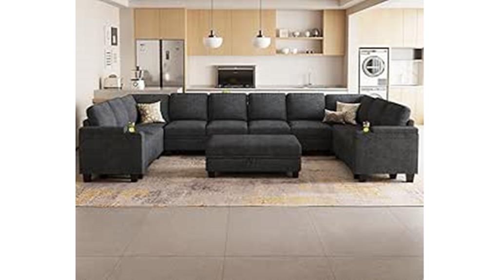 dark grey u shaped couch