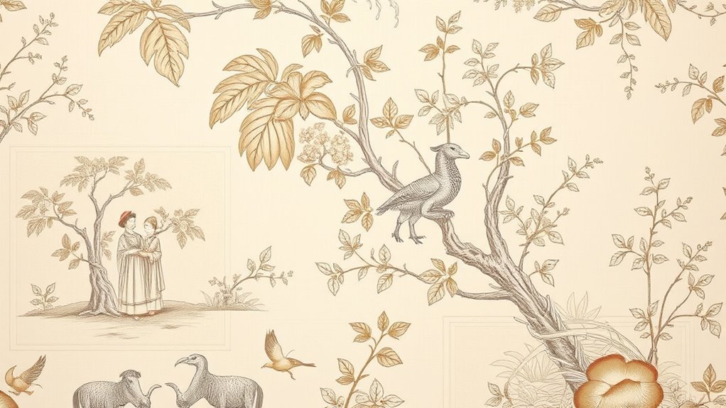 detailed monochrome pastoral scenes