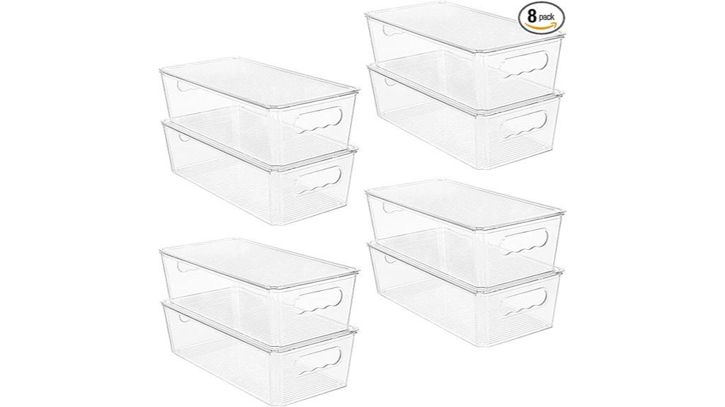 eight clear plastic containers