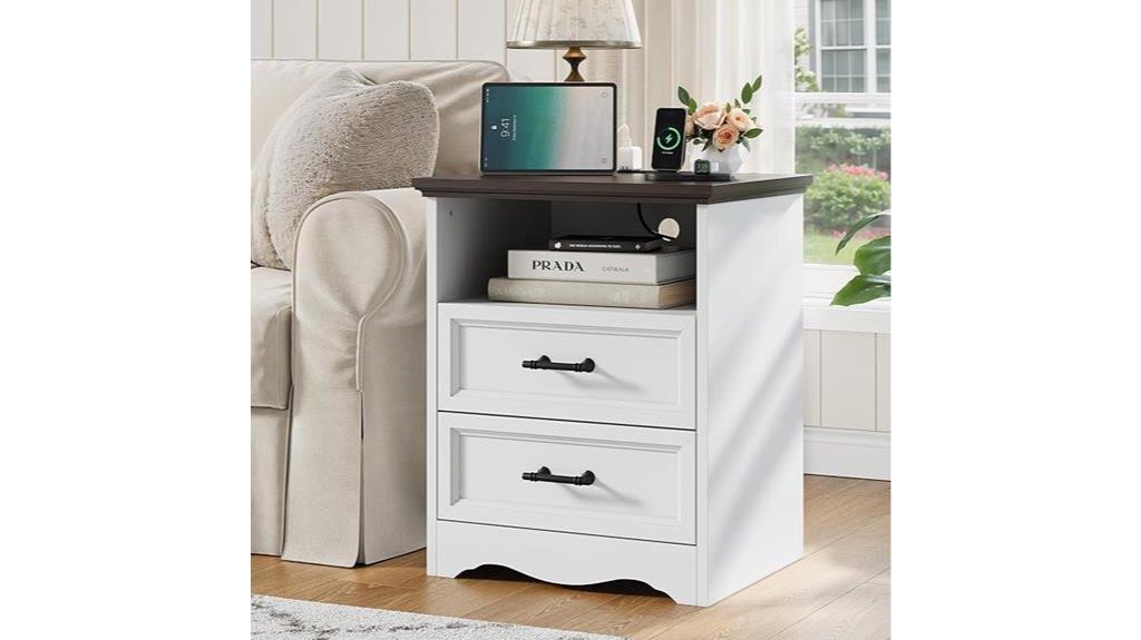 farmhouse nightstand with charging