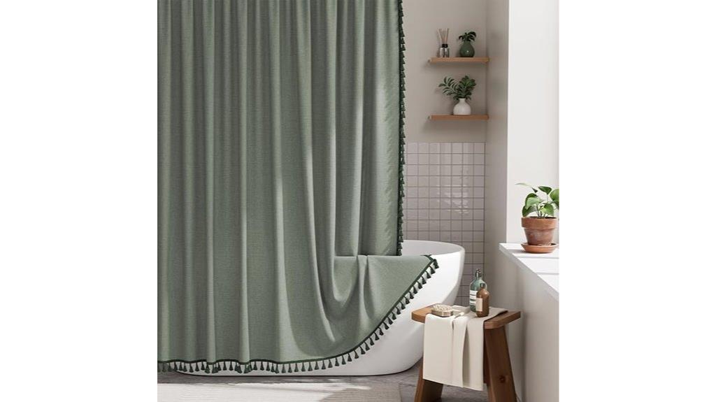 farmhouse shower curtain green tassels