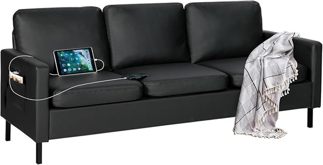 faux leather 3 seat sofa