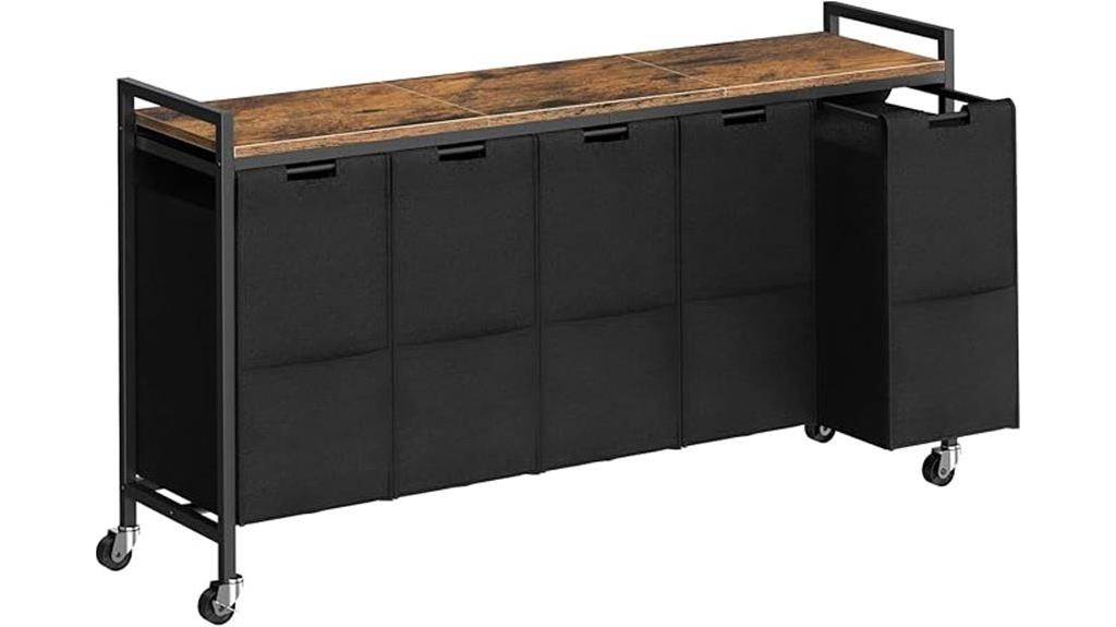 five section rolling laundry sorter