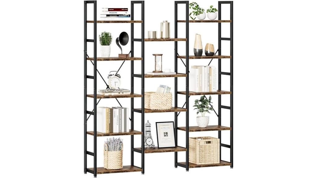 five tier triple column bookshelf