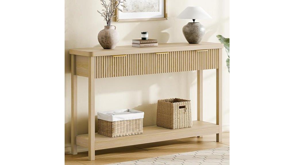 fluted console table with drawers