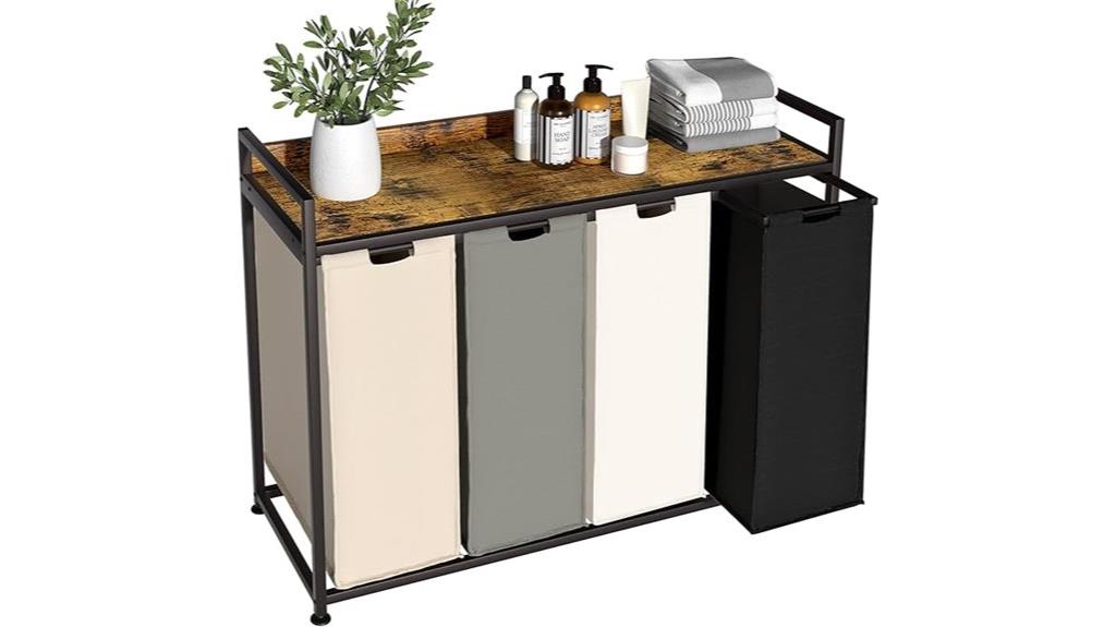 four section wheeled laundry hamper