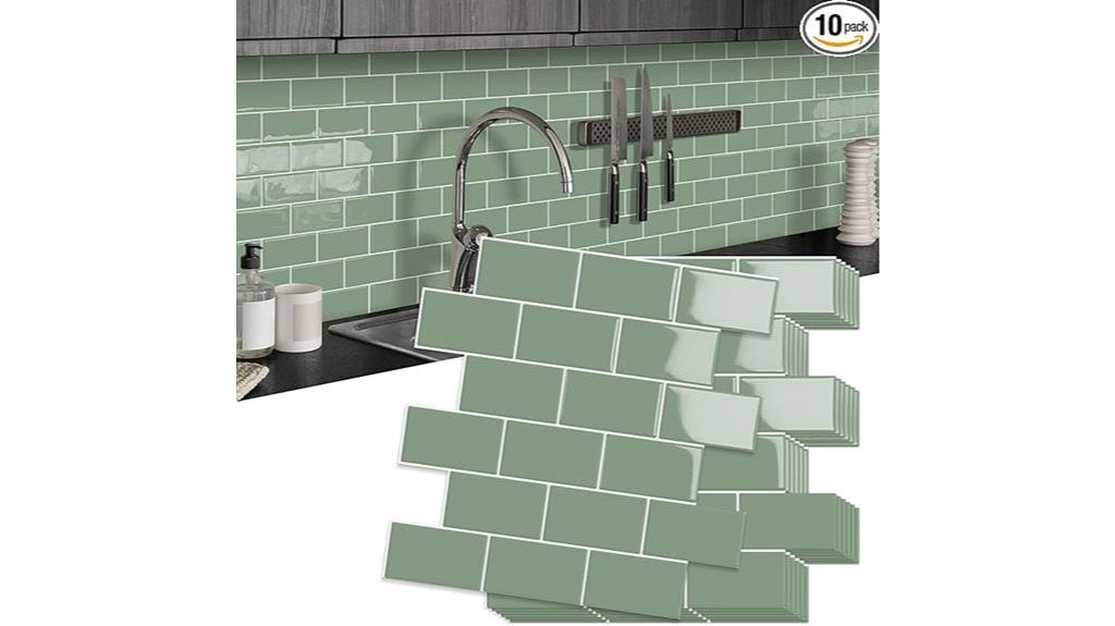 green subway tile backsplash