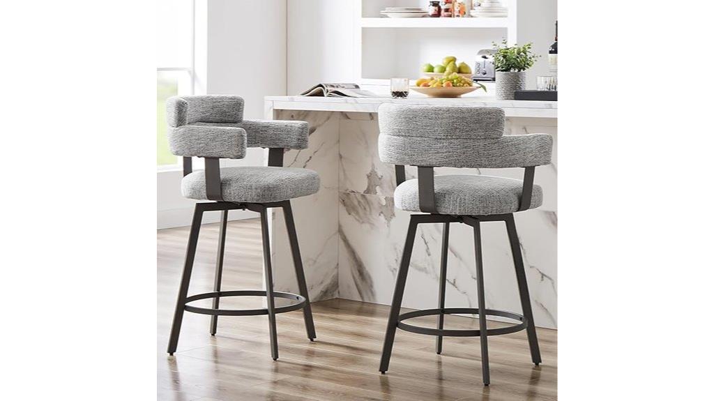 grey linen padded swivel stools