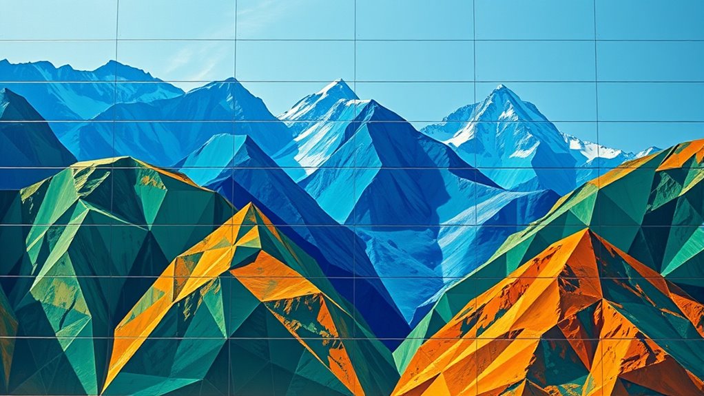 layered geometric mountain mural