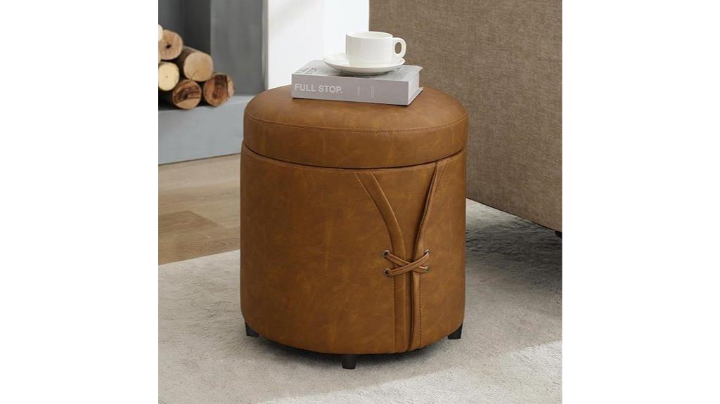 leather round storage ottoman