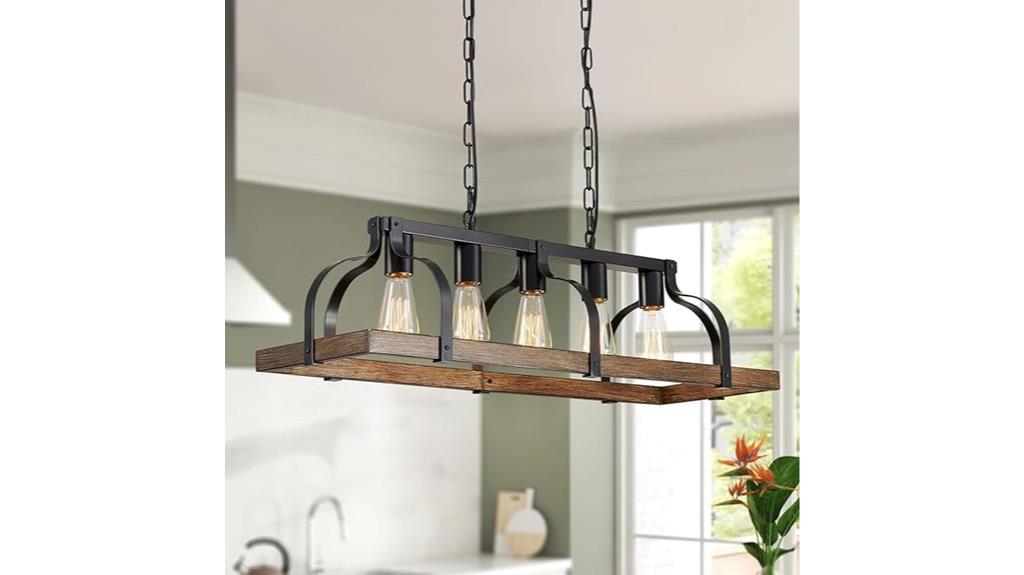 metal chandelier with wood finish