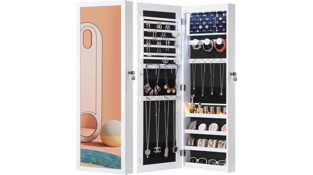 mirror jewelry cabinet with led