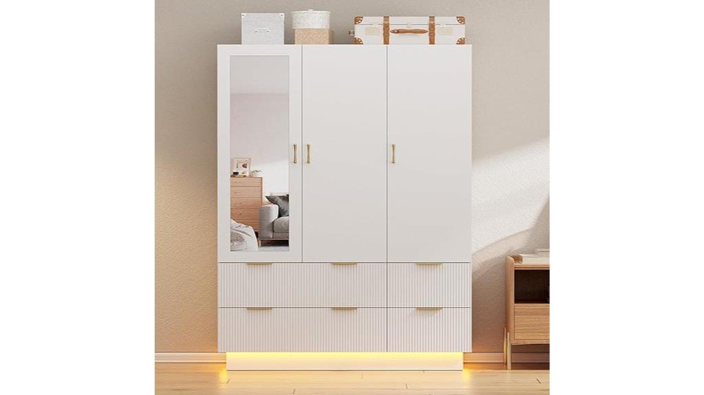 mirror lit wardrobe with doors