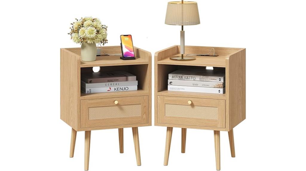 rattan nightstands with chargers