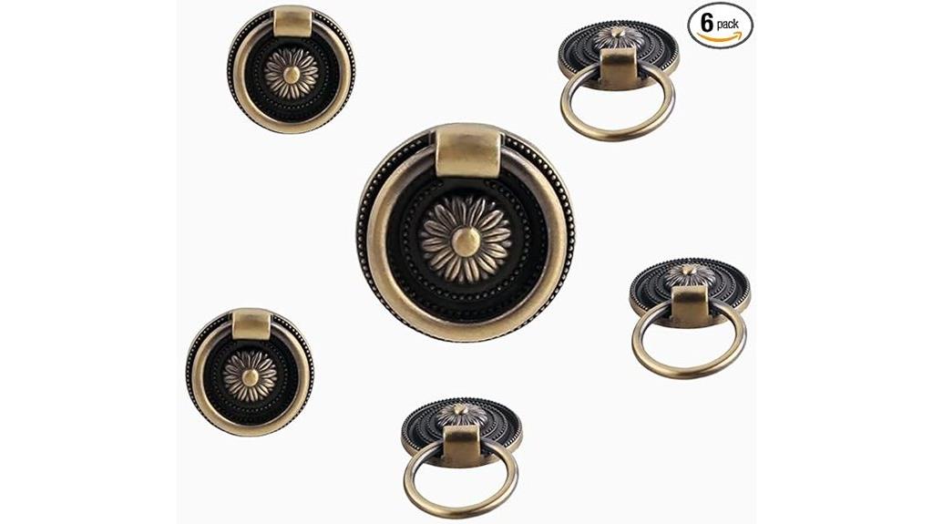 six antique drawer handles