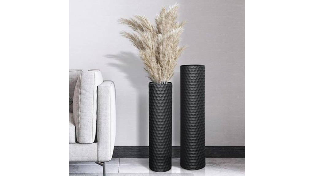 tall black metal vases