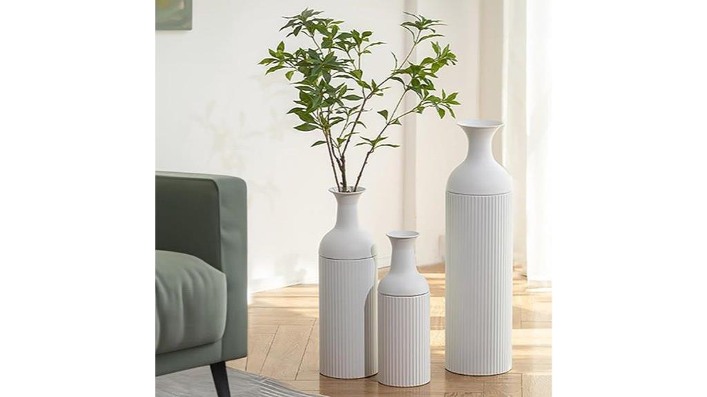 tall white ribbed vase