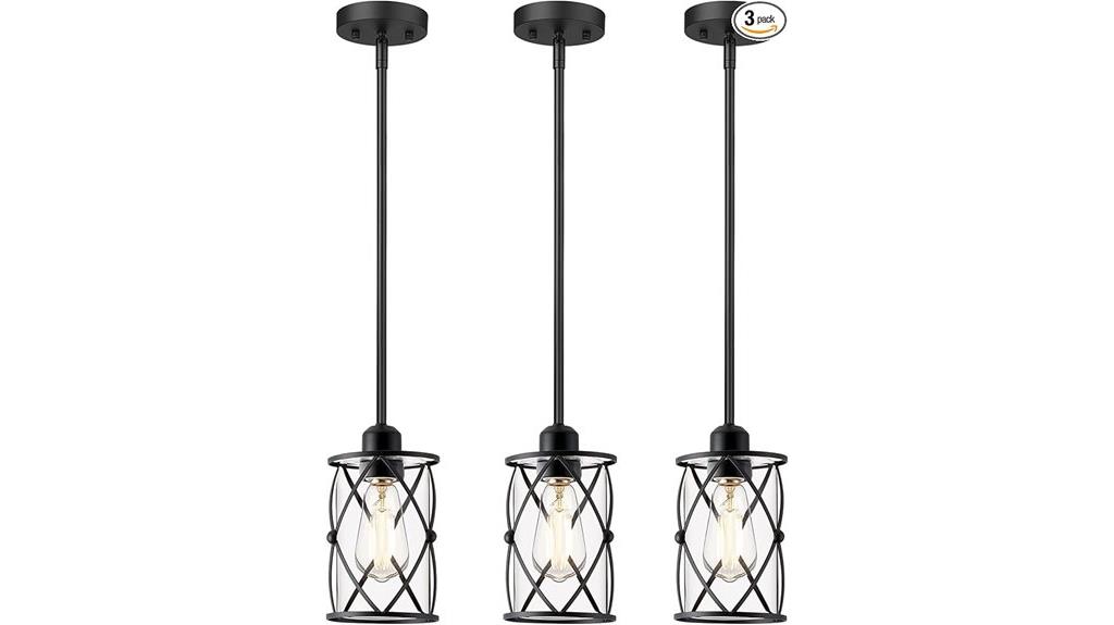 three glass pendant lights