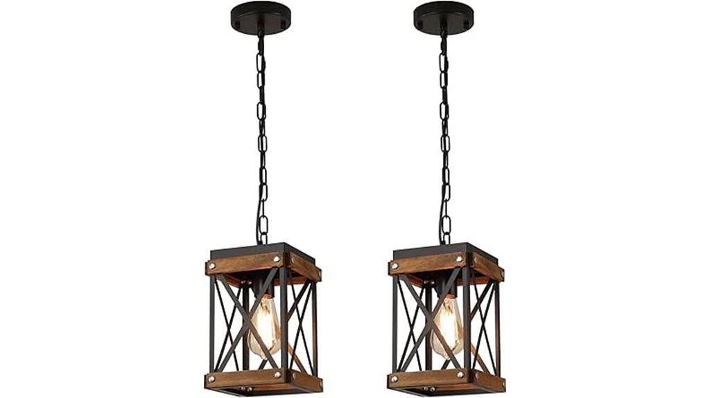 two rustic wood pendants