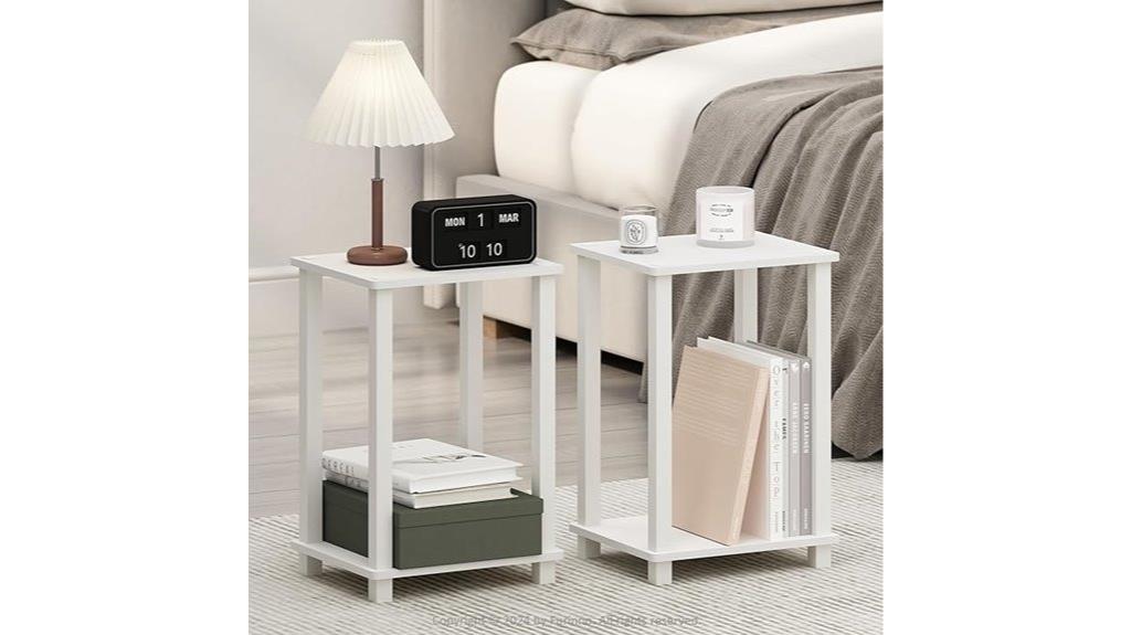 white compact bedside tables
