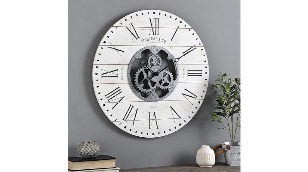 white shiplap gears clock