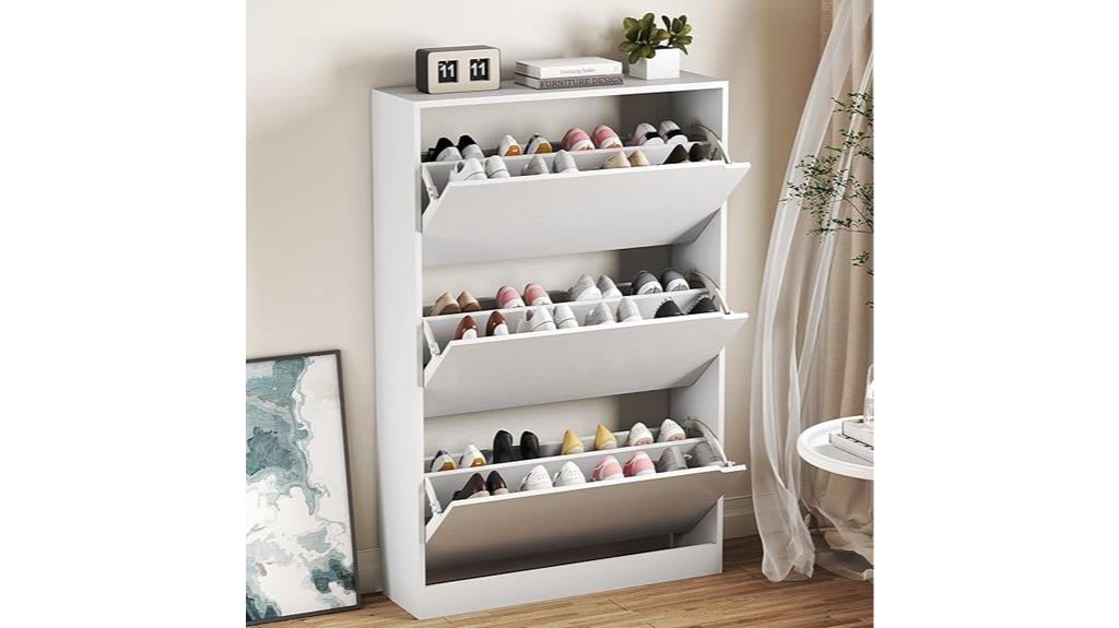 white shoe cabinet drawers