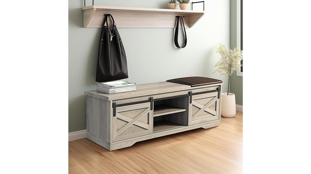 wooden bench with storage