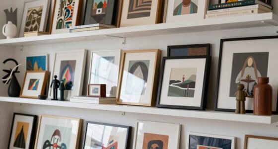 cluttered floating shelf display