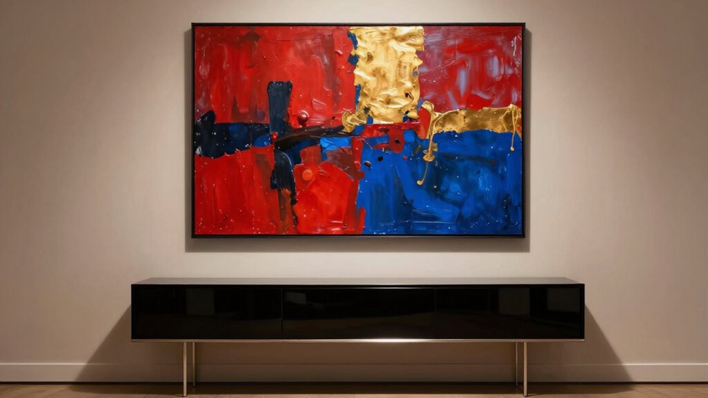 narrow console with large art