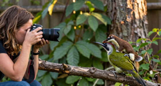 A photographer captured a weasel riding on the back of a green woodpecker