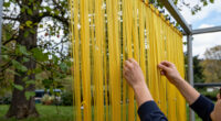 jesús rafael soto suspends 4,000 yellow strands in kensington gardens for serpentine