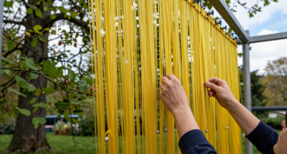 jesús rafael soto suspends 4,000 yellow strands in kensington gardens for serpentine