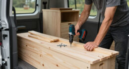 Storage bench build in a van