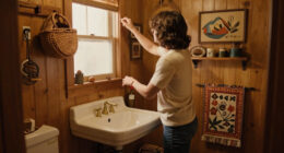 A Basically All-Wood Paneled '70S Bathroom Got An Americana Folk Makeover