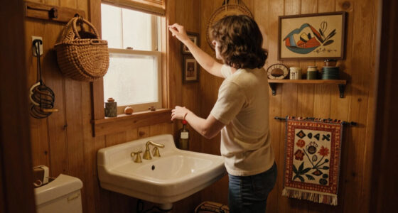 A Basically All-Wood Paneled '70S Bathroom Got An Americana Folk Makeover