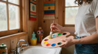 A Basically All-Wood Paneled '70s Bathroom Got an Americana Folk Makeover