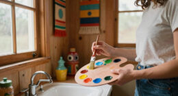 A Basically All-Wood Paneled '70s Bathroom Got an Americana Folk Makeover