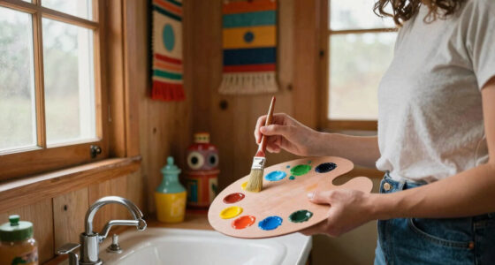 A Basically All-Wood Paneled '70s Bathroom Got an Americana Folk Makeover