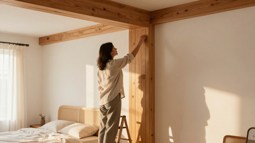 A Structural Beam Was An Eyesore In This Bedroom — She Added Paneling To Disguise It