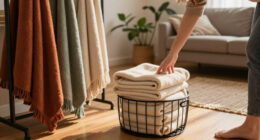 I Used A Pot Lid Organizer To Store My Blankets, And It’s Brilliant