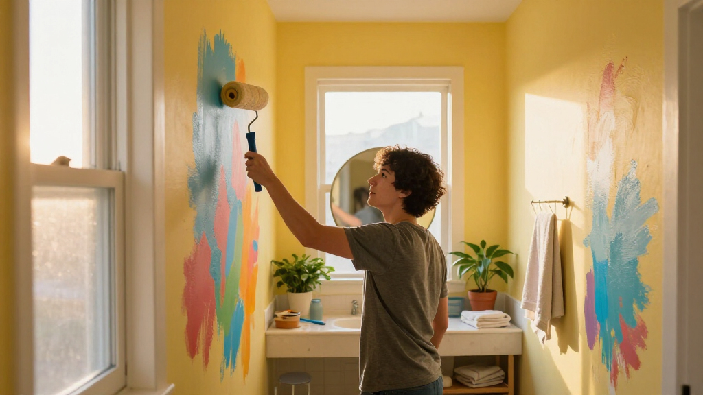Their DIY Wall Mural Saved This Yellow and Stained Guest Bathroom