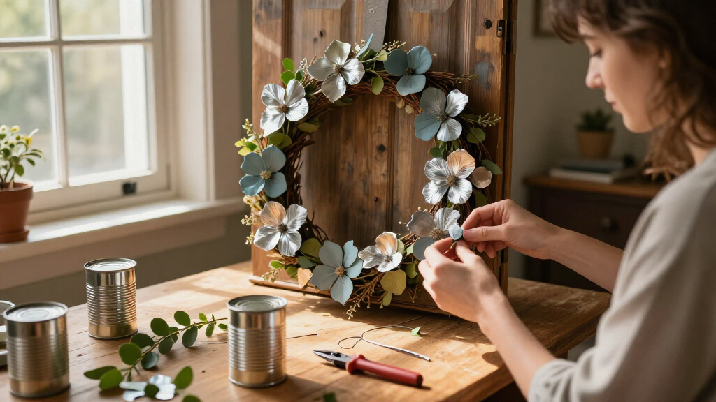 DIYer Transforms Old Tin Cans Into The Cutest Wreath