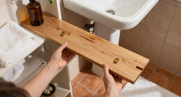 Hide Open Bathroom Shelves With One Piece Of Secondhand Wood