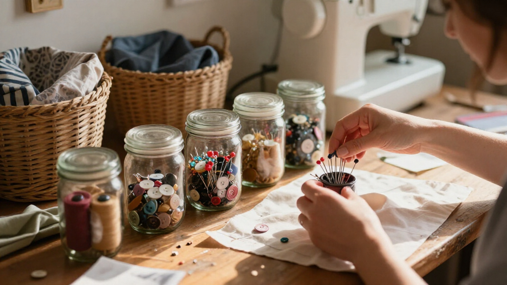 Savvy Upcyclers Transform Old Glass Jars Into A Sewing Kit With An Impressive DIY