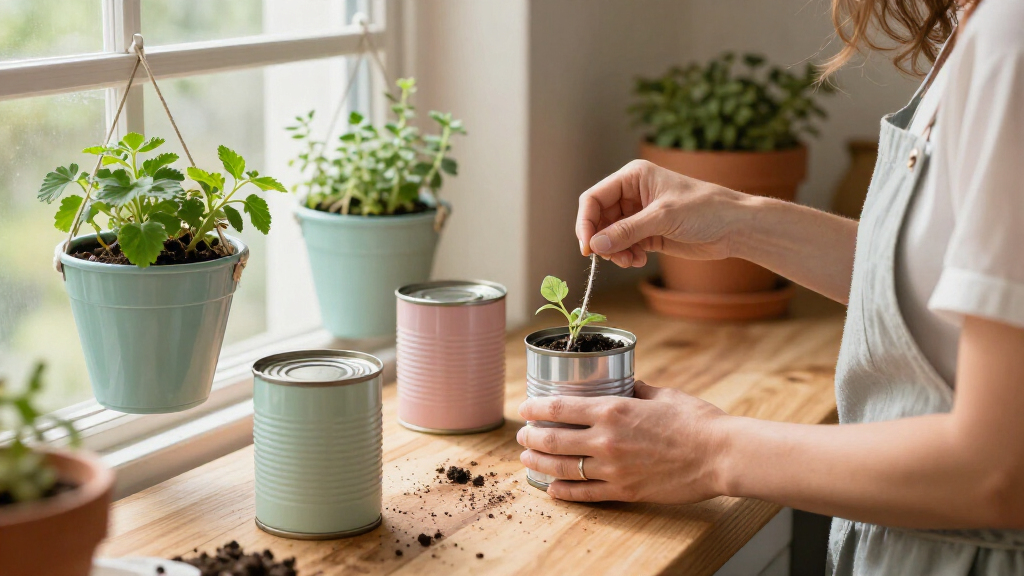 Woman Transforms Empty Tuna Cans Into The Cutest Hanging Planter